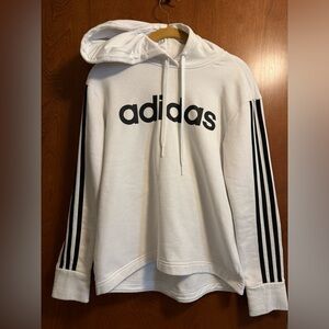 Adidas Classic White Hoodie with Black Stripes